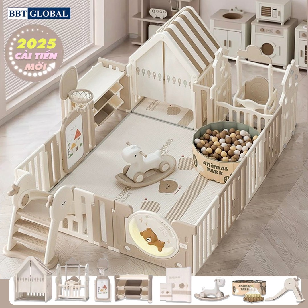 Bộ combo quây cũi nhà nhựa cầu trượt xích đu BBT Global YK05