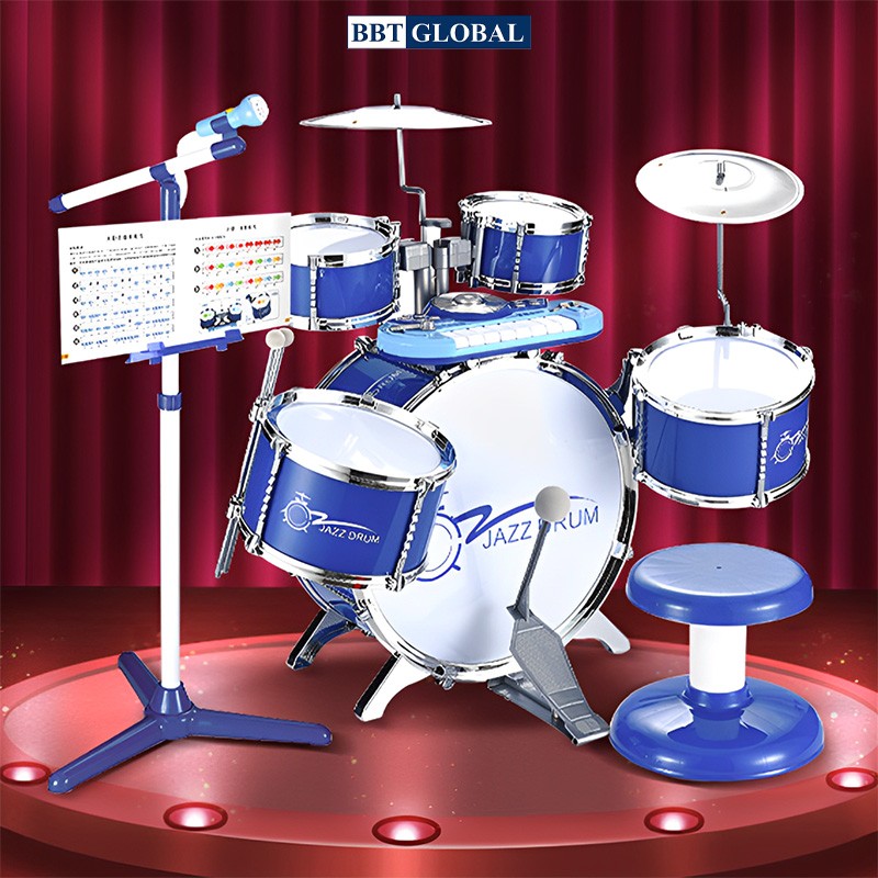 Bộ trống đồ chơi cho bé cỡ lớn kèm ghế ngồi và mic 1704