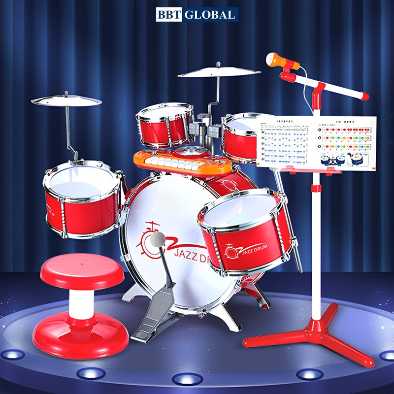 Bộ trống đồ chơi cho bé cỡ lớn kèm ghế ngồi và mic 1704