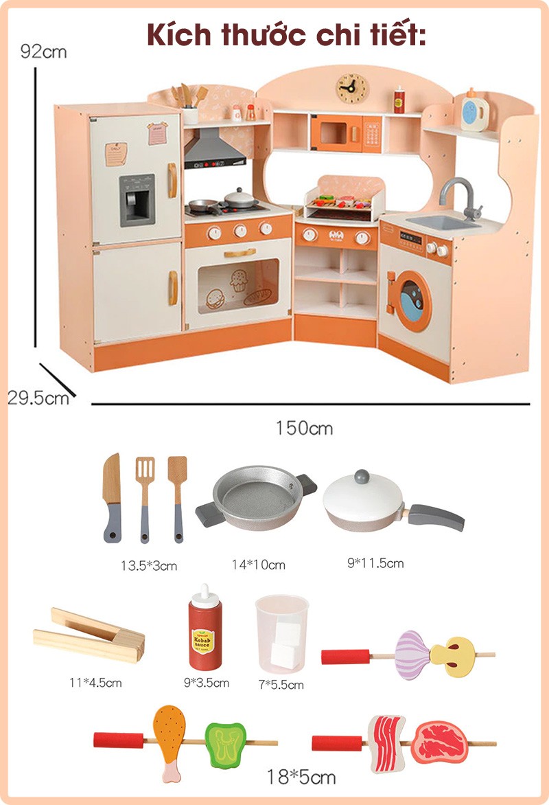 Bếp nấu ăn gỗ cho bé cao cấp cỡ lớn đa chức năng MSN23032