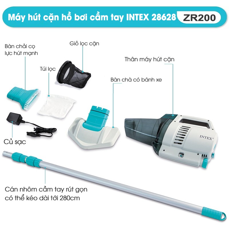 Máy hút cặn, vệ sinh bể bơi đa năng sạc điện cỡ lớn ZR200 INTEX 28628