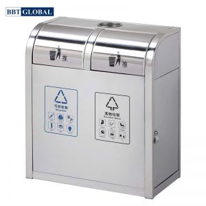Thùng rác INOX 201 đúc với 2 ngăn cho khu vui chơi công cộng T202