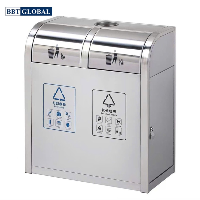 Thùng rác INOX 201 đúc với 2 ngăn cho khu vui chơi công cộng T202