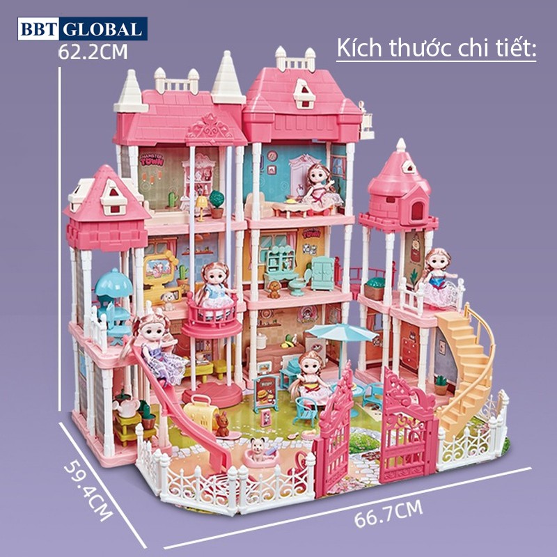 Đồ chơi lắp ráp nhà búp bê 3 tầng cỡ đại có đèn và nhạc 6675