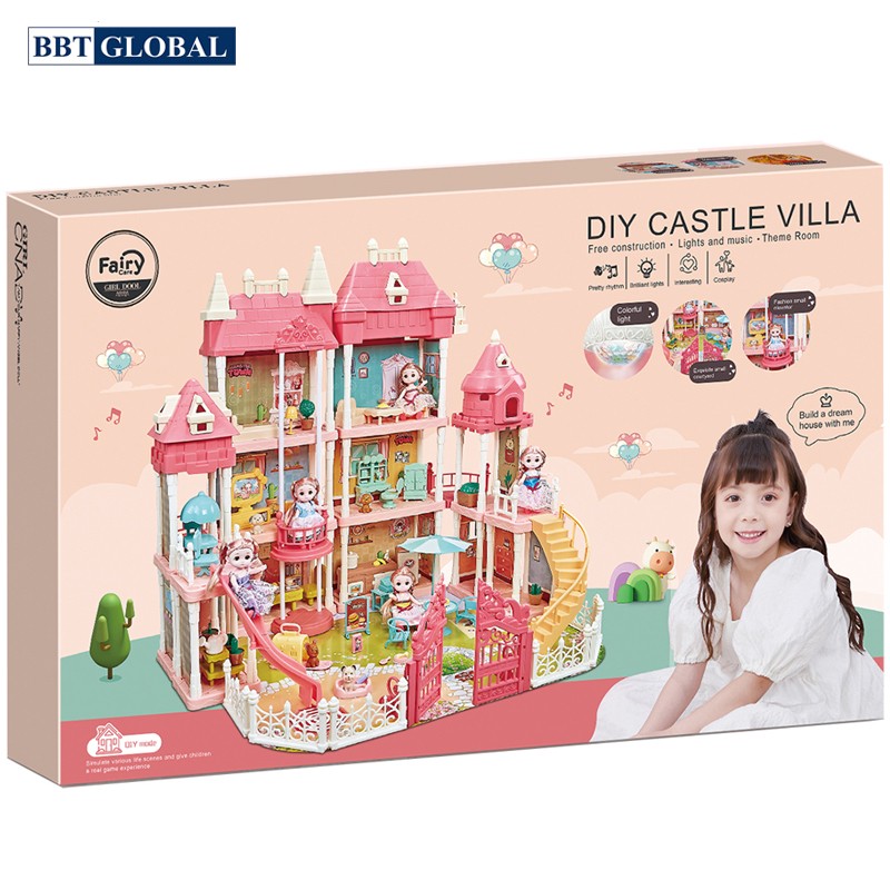 Đồ chơi lắp ráp nhà búp bê 3 tầng cỡ đại có đèn và nhạc 6675