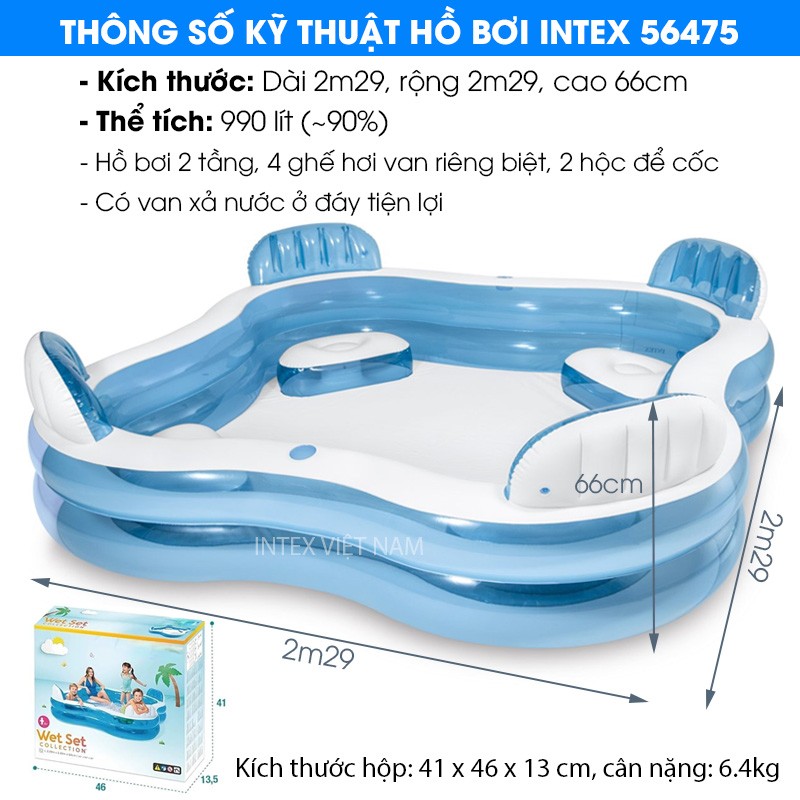 Bể bơi phao Salon 2m29 hình vuông INTEX 56475