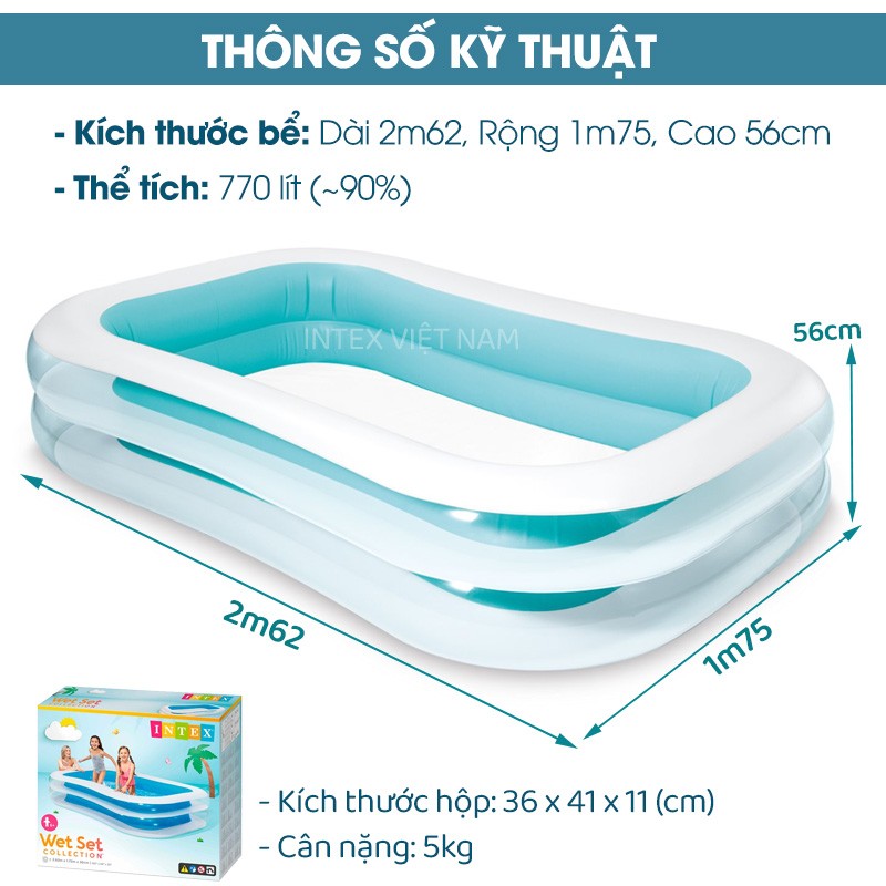 Bể bơi phao hình chữ nhật 2m62 x 1m75 INTEX 56483
