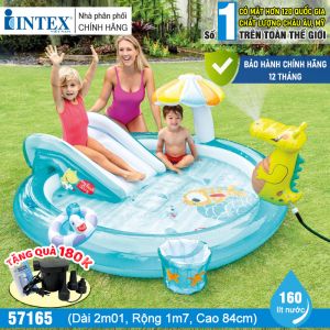 Bể bơi phao cầu trượt cá sấu chúa có vòi phun mưa INTEX 57165