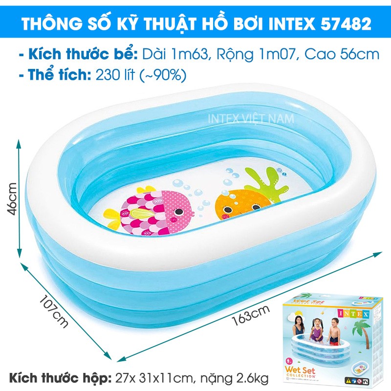 Bể bơi phao 3 tầng INTEX hình Oval 57482 (163*107cm)