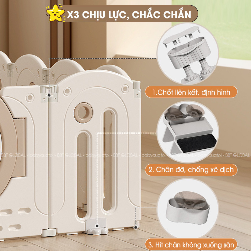 Bộ combo quây cũi nhà nhựa cầu trượt xích đu BBT Global YK06
