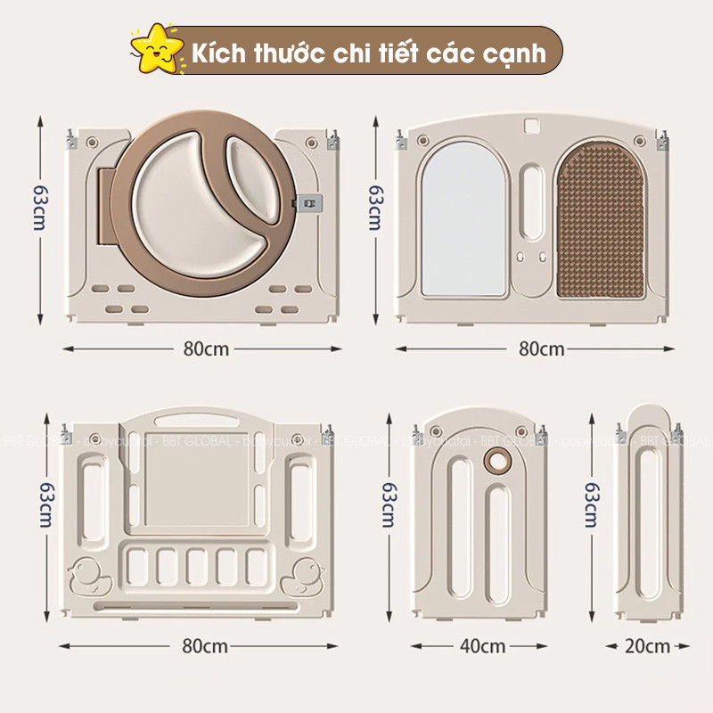 Bộ combo quây cũi nhà nhựa cầu trượt xích đu BBT Global YK06