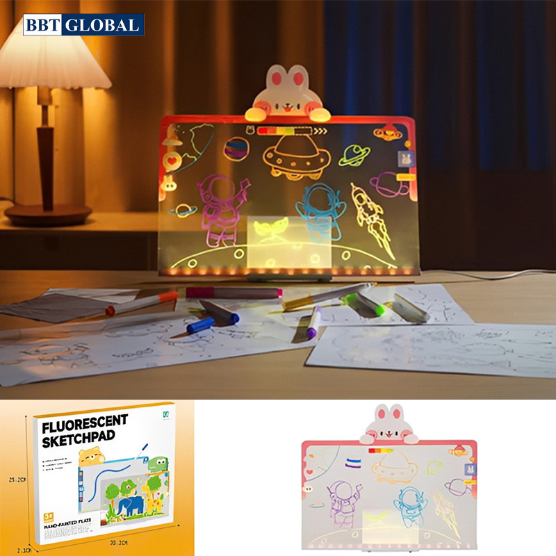 Bảng viết vẽ acrylic 2 mặt trong suốt xóa được có đèn LED thỏ hồng D6602