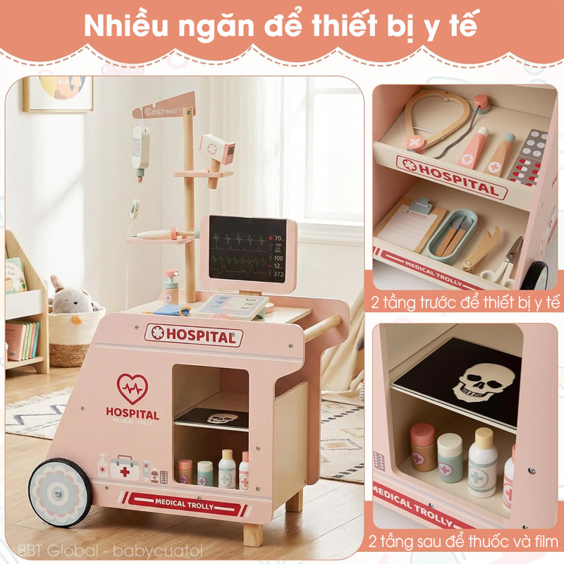 Đồ chơi xe đẩy bác sĩ bằng gỗ MSN25029