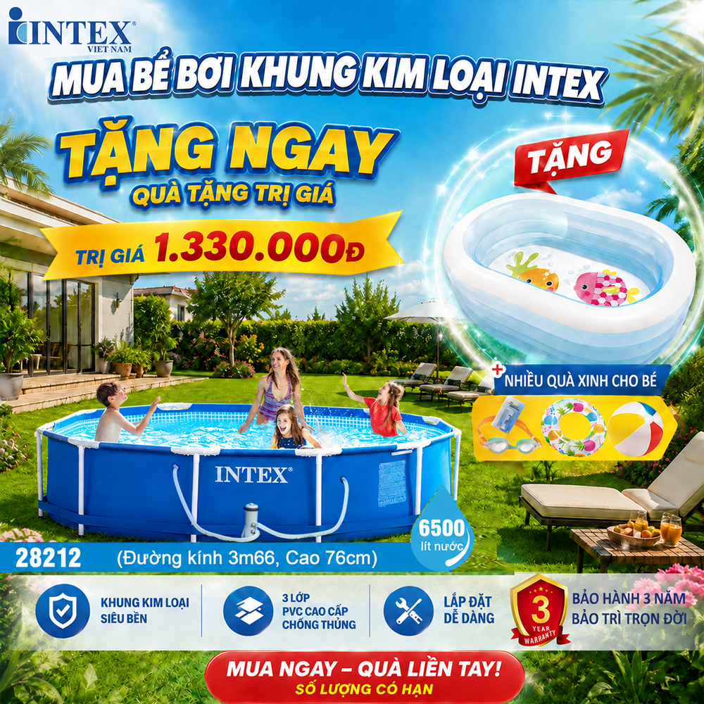 Bể bơi khung kim loại tròn 3m66 có máy lọc nước INTEX 28212