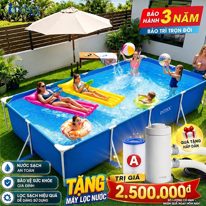 Hồ bơi khung kim loại chữ nhật 4,5m*2,2m INTEX 28273