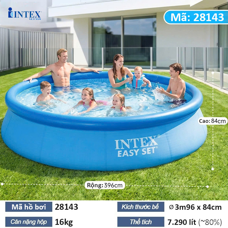 Bể bơi gia đình tròn cổ bơm hơi đường kính 3m96 INTEX 28143