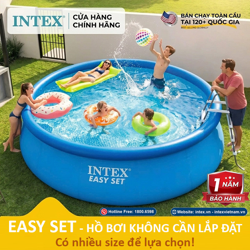 Bể bơi gia đình tròn cổ bơm hơi đường kính 3m96 INTEX 28143