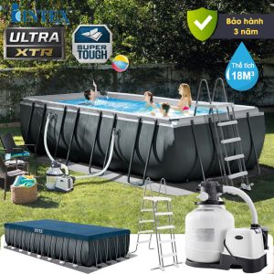 Bể bơi khung kim loại siêu cao cấp DELUXE 5m49 máy lọc nước cát INTEX 26356