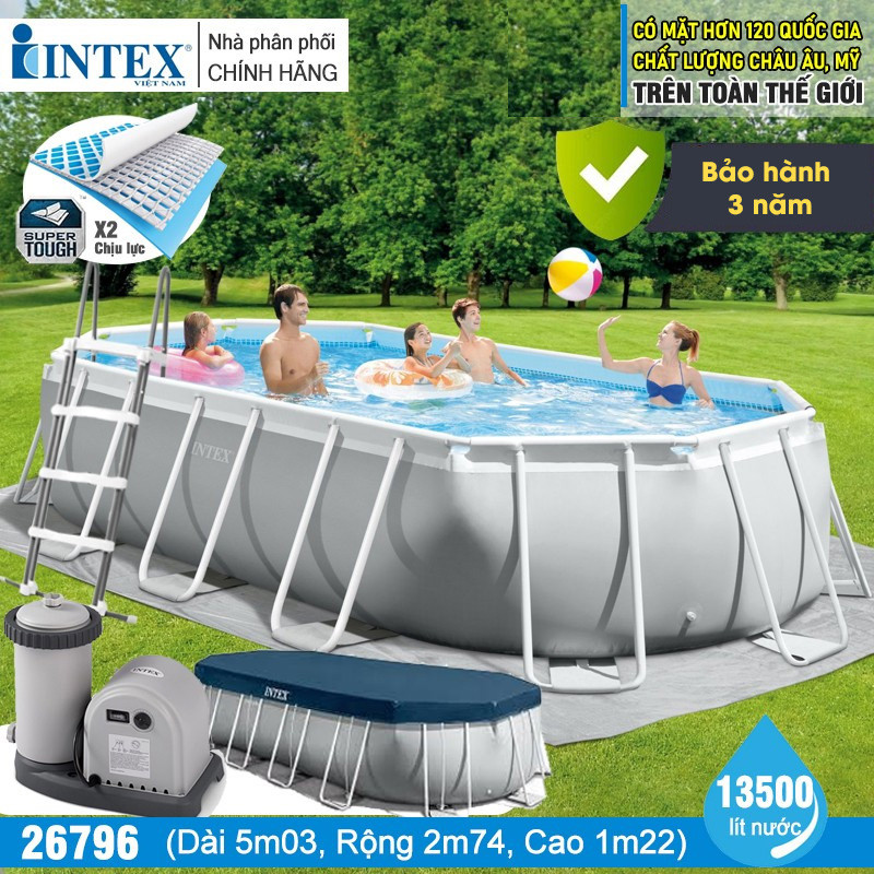 Bể bơi khung kim loại chịu lực cao cấp OVAL PREMIUM dài 5m INTEX 26796