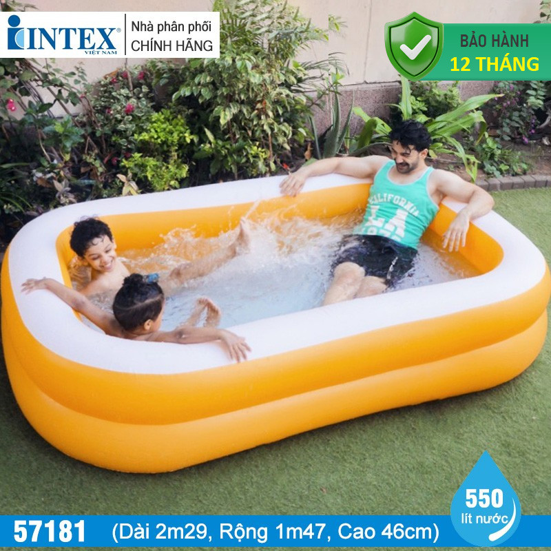 Bể bơi phao hình chữ nhật 2m29 màu cam INTEX 57181