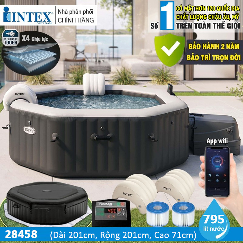 Bể bơi sục massage có máy lọc tạo clo từ muối 2m01 INTEX 28458