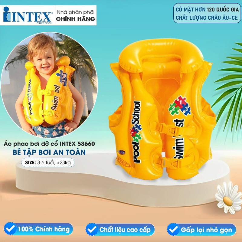 Áo phao bơi trẻ em cao cấp có đỡ cổ INTEX 58660EU