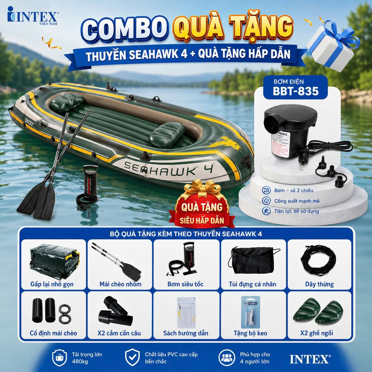 Thuyền bơm hơi INTEX 68351 - Thuyền Seahawk 4 người