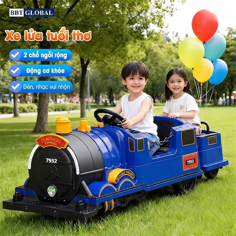 Ô tô điện trẻ em kiểu dáng xe lửa CỠ LỚN BBT-5656 xanh
