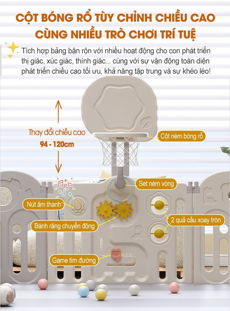 Quây cũi tích hợp các trò chơi vận động cho bé