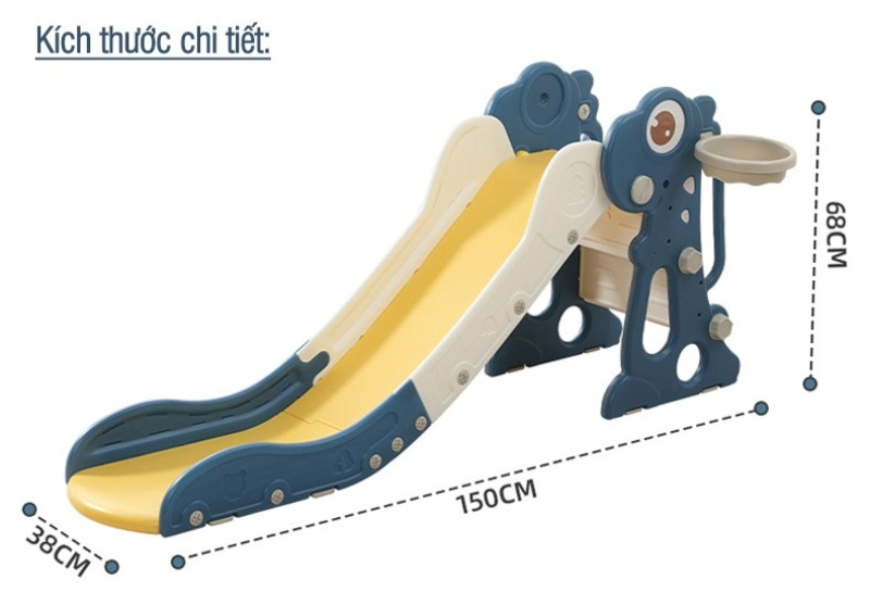 Cầu trượt khủng long máng dài gấp gọn có ném vòng và bóng rổ BBT Global CT200