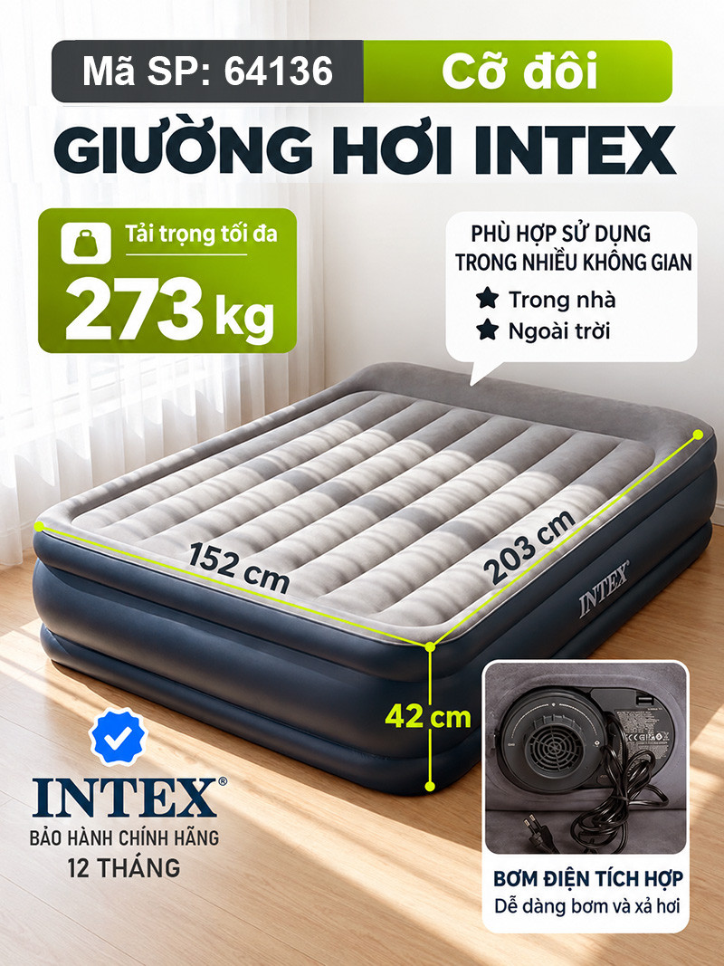 Giường hơi đôi tự phồng cao cấp Intex 64136