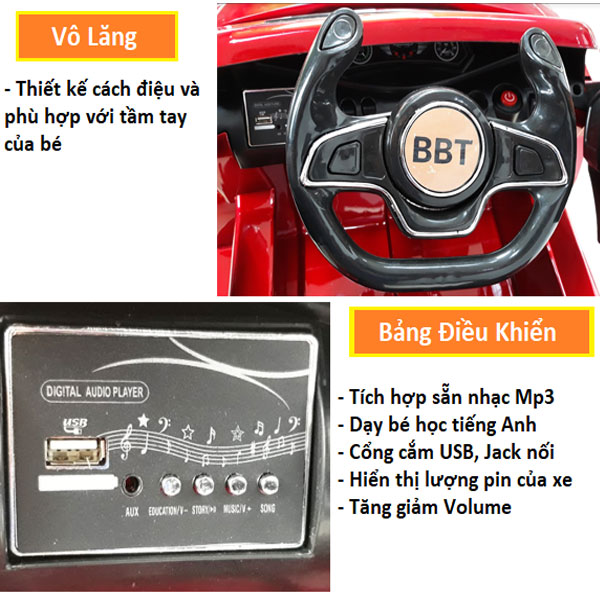 Xe ô tô điện trẻ em Lamborghini BBT-6565 | Vô lăng và Mạch nhạc