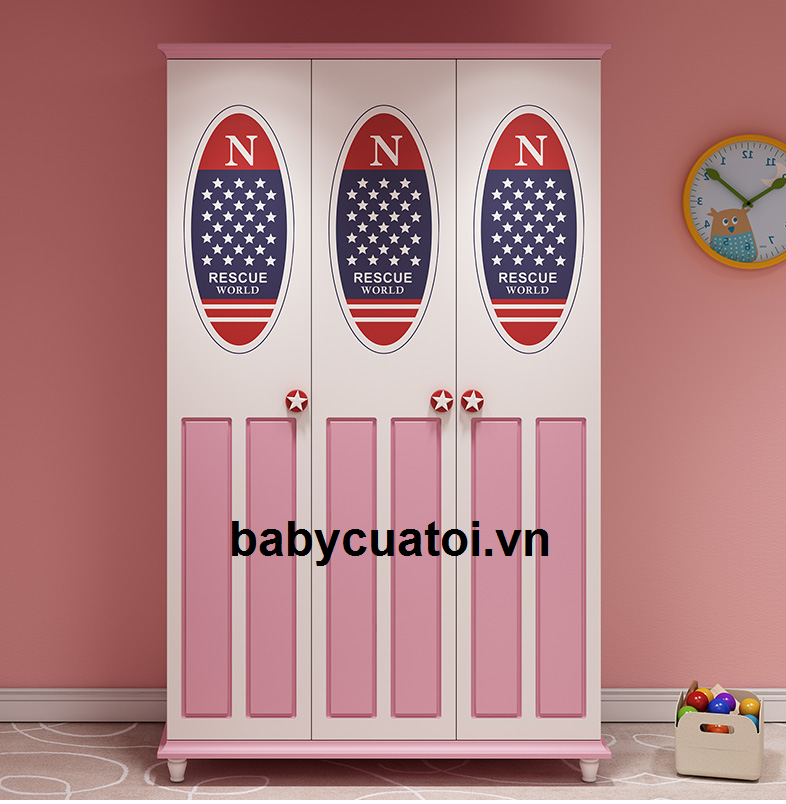 Tủ quần áo cho bé gái đẹp 3 buồng nhập khẩu TBG-101