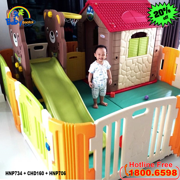 Cầu trượt Hàn Quốc gấu có ném bóng rổ CHD160_1