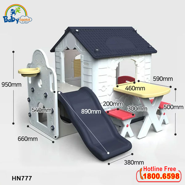 Nhà nhựa cầu trượt Hàn Quốc ghi xám có bàn ghế AN777G