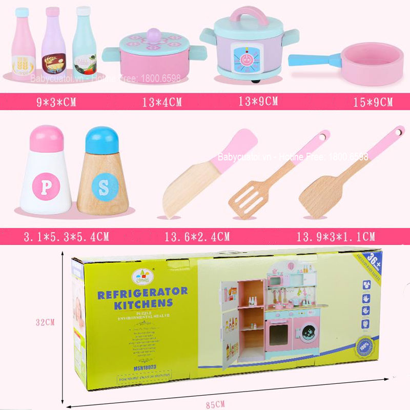 Đồ chơi nấu ăn gỗ cao cấp cỡ lớn có tủ lạnh 2 ngăn MSN18023