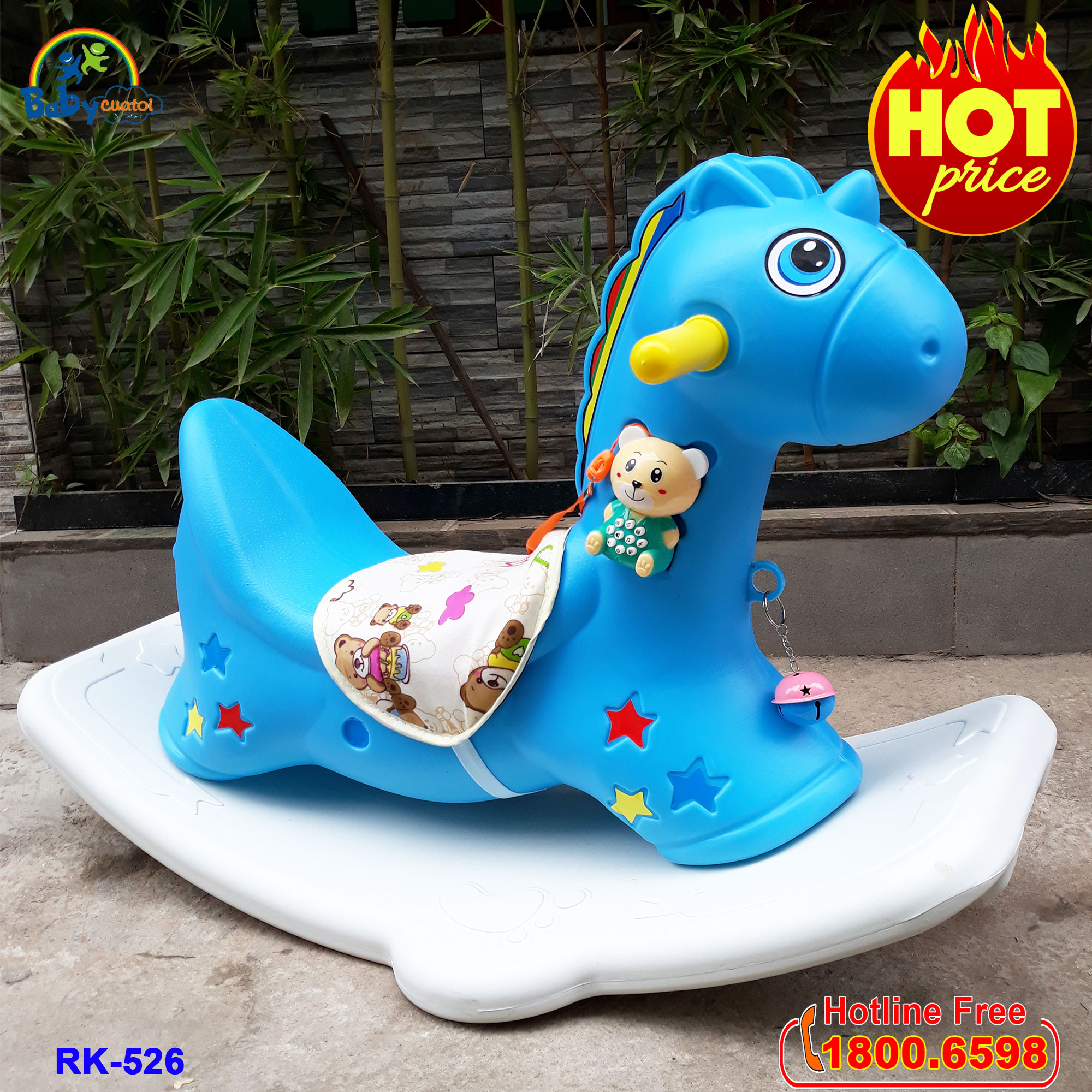 Ngựa bập bênh nhập khẩu có nhạc màu xanh RK-526X