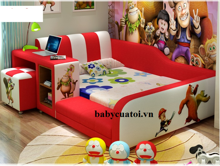 Giường ngủ cho bé đẹp bọc da nhập khẩu cao cấp đỏ B021-D