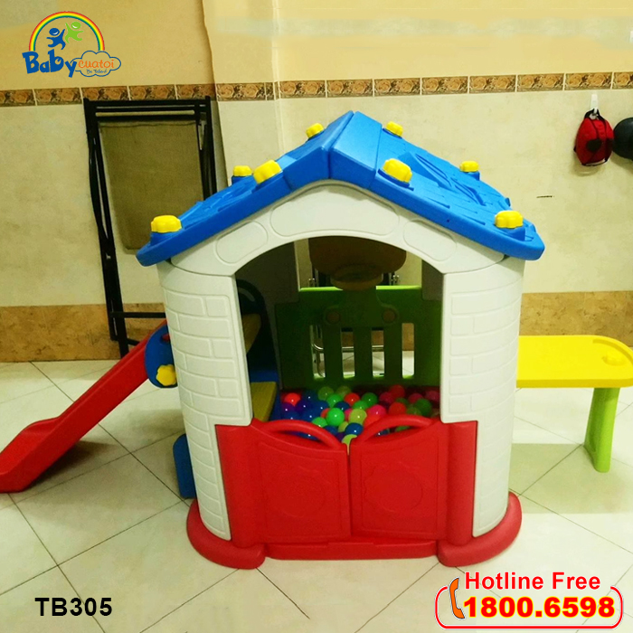 Nhà chơi cầu trượt bể bóng Hàn Quốc có ném bóng rổ TB305