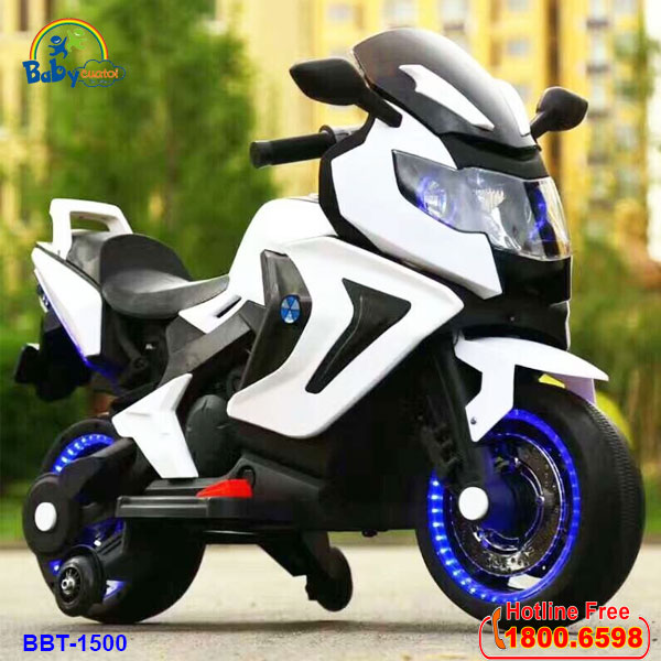 Xe máy điện trẻ em 2 động cơ màu trắng BBT-1500T