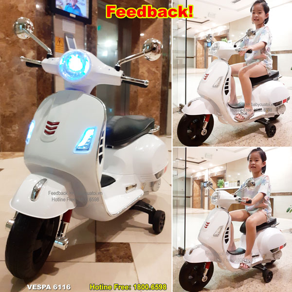 Xe máy điện trẻ em BBT GLobal Vespa trắng BBT-6116T