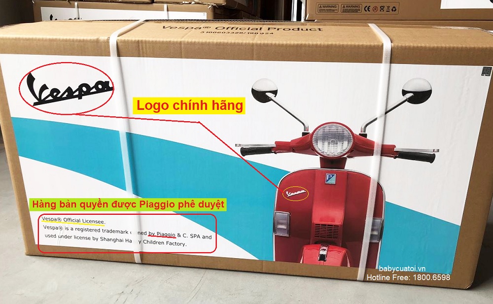 Xe máy điện trẻ em bản quyền Vespa PX150 | Vỏ hộp