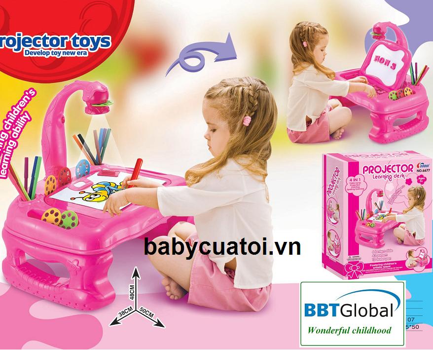 Đèn bàn máy chiếu học vẽ kèm bảng chữ nam châm hồng 6677