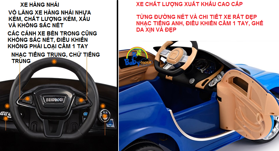 Xe ô tô điện trẻ em Bugatti Chiron | Phân biệt hàng xuất khẩu