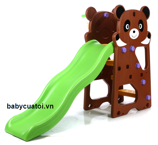 cầu trượt trẻ em gấu trúc nâu máng xanh N002A