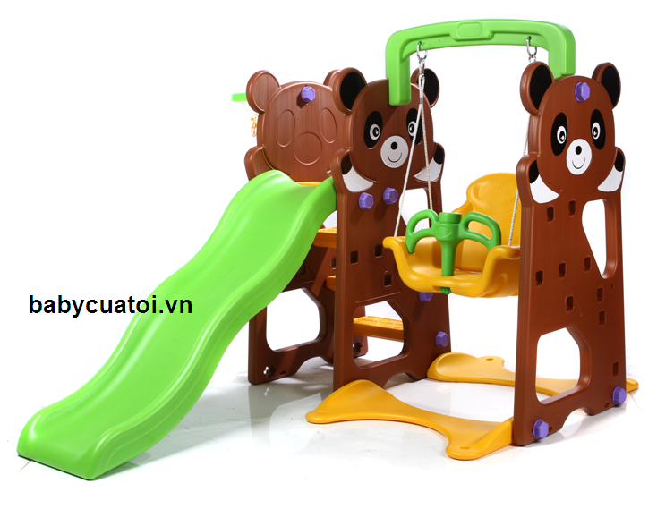 Đồ chơi cầu trượt xích đu panda màu nâu máng xanh N002B