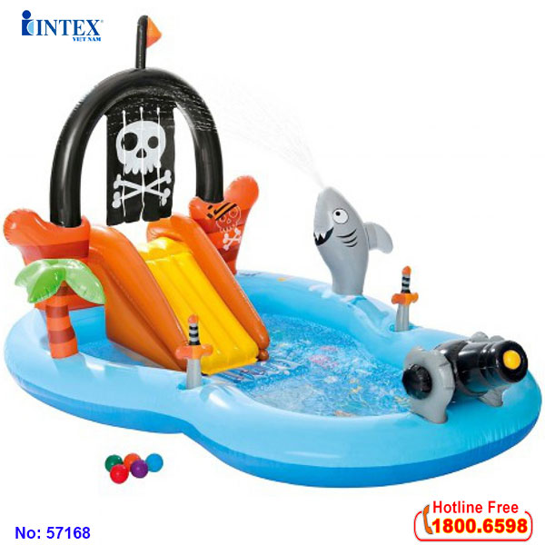 Bể bơi phao cầu trượt hải tặc có vòi phun mưa INTEX 57168