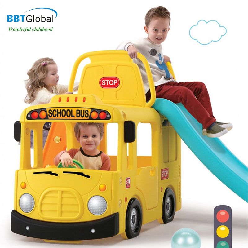 Bể bóng cầu trượt Hàn Quốc xe bus trường học 3 trong 1 Y1602