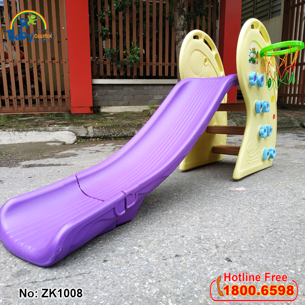 Cầu trượt cá heo cho bé có ném bóng rổ ZK1008