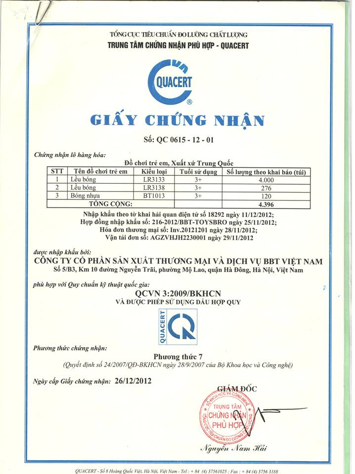 Giấy chứng nhận nhà bóng, lều bóng